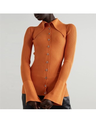 Knitwear manufacturers custom rib elegant casual cardigan women loose sweater for autumn winter knit sweater cardigan women