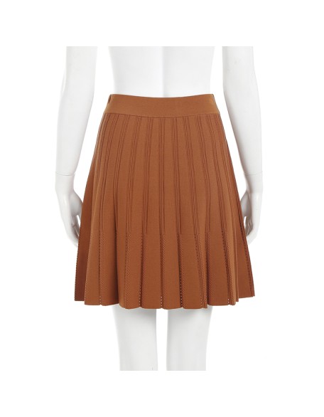 Knitwear manufacturer custom summer brown high waist elastic knit pleated women's skirt