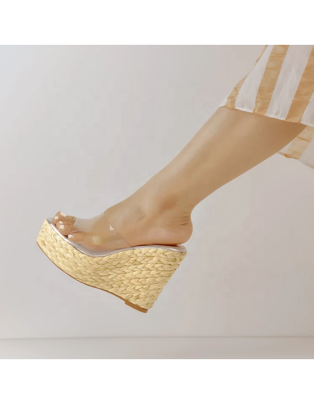 Wedge heels platform sandals shoes for women and ladies braid style Jelly upper mules footwear