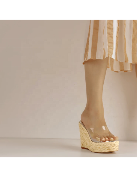 Wedge heels platform sandals shoes for women and ladies braid style Jelly upper mules footwear