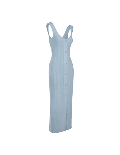 Knitwear manufacturers custom sky blue round neck sleeveless elegant casual korean dress for women sweater knit women's dresses