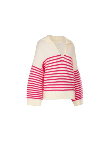 Knitwear manufacturers custom elegant casual contrast color loose knitted puffy pullover sweater women plus size women's sweater