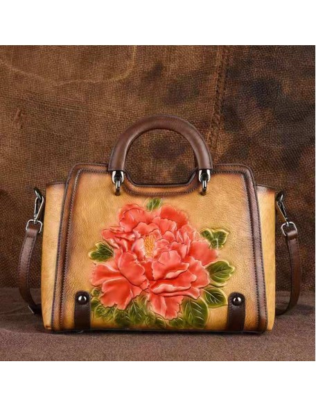 New Trendy Vintage Embossed Cross Body Bag Luxury Shoulder Bag First Layer Cowhide Leather Handbag