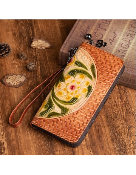 Christmas Popular Genuine Leather Flower Bag Top Quality Card Holder Black Friday Best Wallet for Women