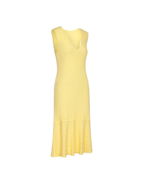 Knitwear manufacturers custom summer yellow v neck sleeveless elegant casual a line dresses for women sweater knit women's dress