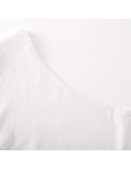 Knitwear manufacturers custom white ribbed single shoulder elegant casual plain solid color spring knitted women's sweaters