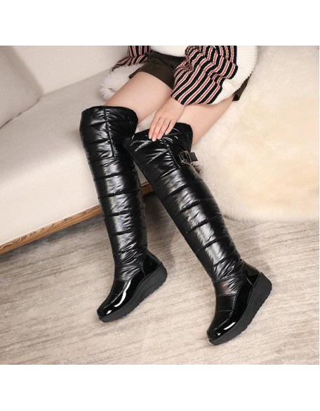 Fur lining long snow boots women waterproof snow boots thigh high shoes with platform in stock