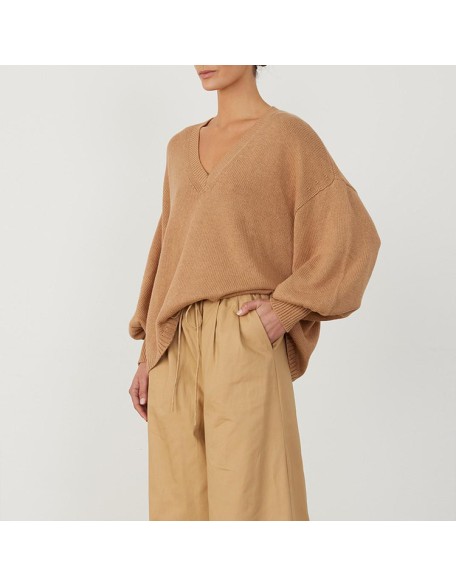 Knitwear manufacturers custom organic cotton cashmere elegant casual v-neck long sleeve women's sweater for winter knit sweater