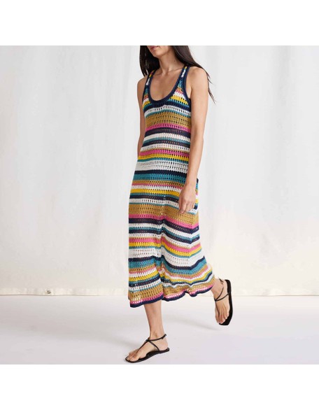 Knitwear manufacturers custom summer sleeveless hollow out sexy elegant casual oversized dresses for women sweater knit dresses