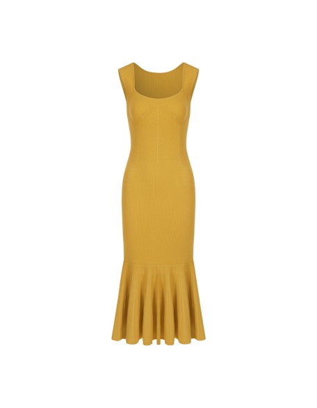 Knitwear manufacturers custom orange sleeveless elegant casual fishtail dresses women sexy formal sweater knit women's dresses