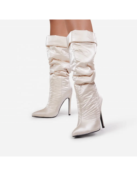Down cloth upper with soft foam Half boot high heels women's shoes footwear slip on style