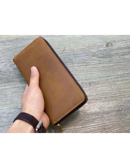 Credit Card Wallet for Men Best Quality Crazy Horse Genuine Leather Coin Purse Zipper Wallets