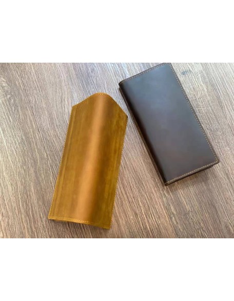 High Quality Long Style Credit Card Holder with Zipper Pocket Crazy Horse Leather High Capacity Wallet