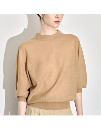 Knitwear manufacturers custom autumn winter loose elegant casual 100% wool turtleneck long sleeve pullover knit sweater women