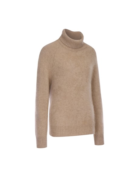 Knitwear manufacturers custom winter khaki turtleneck warm casual cashmere fluffy sweater women knit sweater