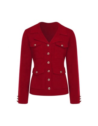 Knitwear manufacturers custom red casual wool blend knitted lady cardigan long sleeve sweater women knit sweater cardigan