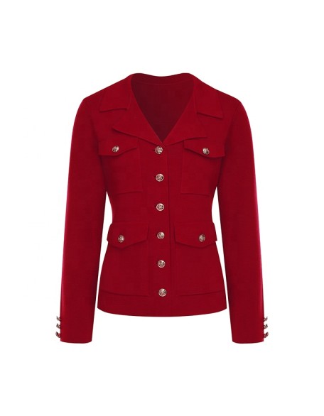 Knitwear manufacturers custom red casual wool blend knitted lady cardigan long sleeve sweater women knit sweater cardigan