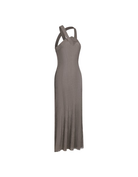 Knitwear manufacturers custom summer halter rib elegant casual dress high quality fancy clothing for women sweater knit dresses