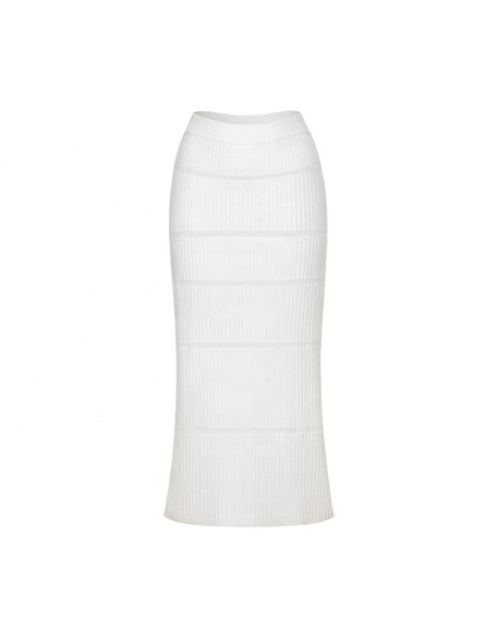 Knitwear manufacturers custom white high waist hollow out rib midi elegant casual skirts for women solid knitted women's skirts
