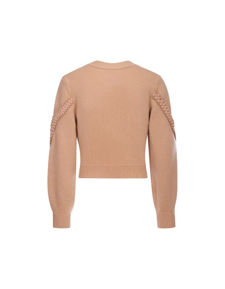 Knitwear manufacturers custom fall brown v neck long sleeve lace korean gentle elegant knitted sweater cardigans al por mayor