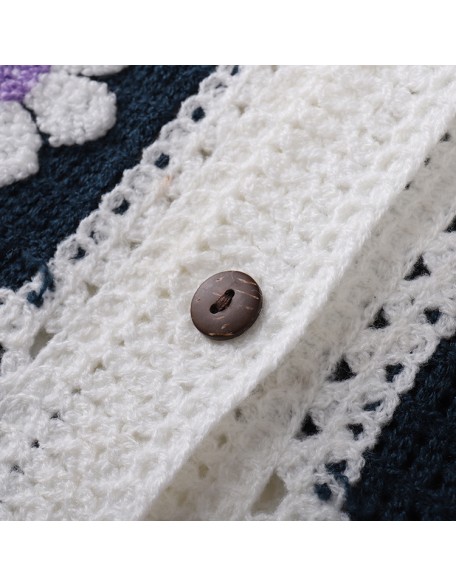 Knitwear manufacturers custom summer white crew neck long sleeves embroidered handmade crochet women cardigan sweater