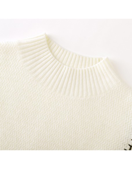Knitwear manufacturers custom autumn winter half turtleneck wool elegant casual short loose knitted puffy pullover sweater women
