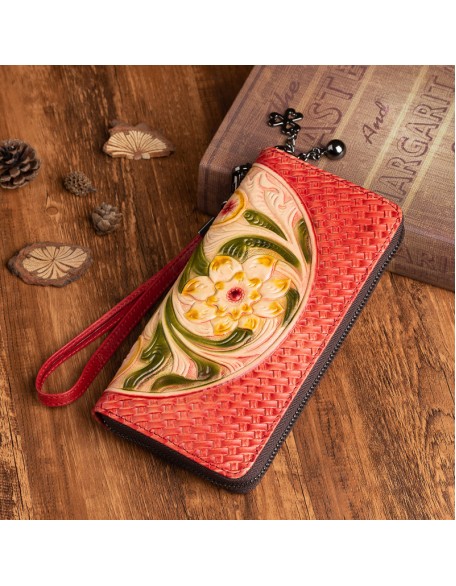 Christmas Popular Genuine Leather Flower Bag Top Quality Card Holder Black Friday Best Wallet for Women