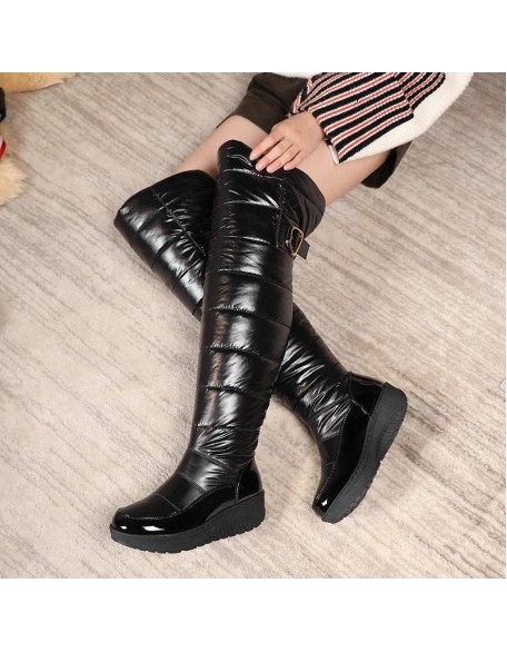Fur lining long snow boots women waterproof snow boots thigh high shoes with platform in stock
