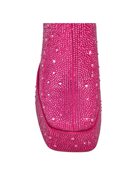 Square toe Rhinestones ankle boots for women comfortable chunky heels PU shoes