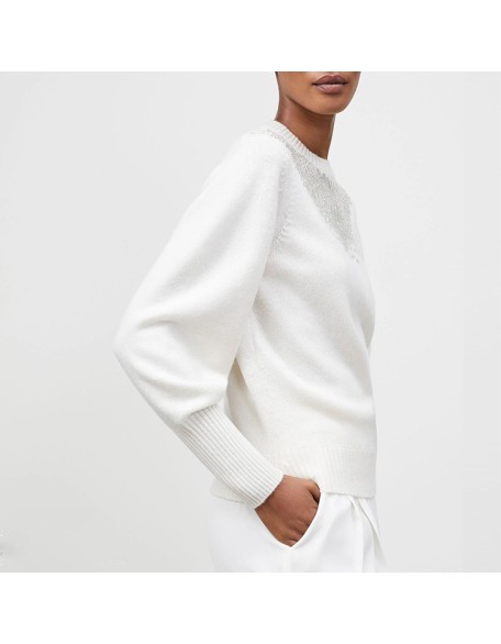 Knitwear manufacturers custom white round neck long sleeves wool elegant knitted fashion loose casual pullovers women sweater