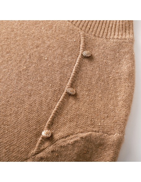 Knitwear manufacturers custom winter brown long sleeve sequin cashmere blend casual turtle neck women sweater knit sweater