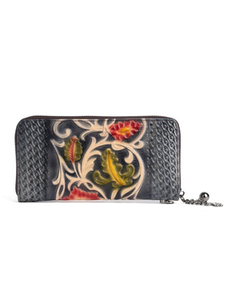 red flower design vintage embossing wallets for women fashionable genuine leather handmade long wallet