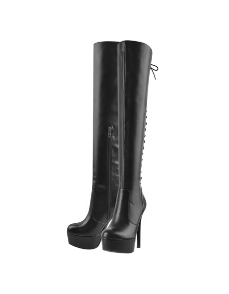 Platform high heel fashion boots luxury winter season round toe footwear factory wholesaler price MOQ 30 pairs