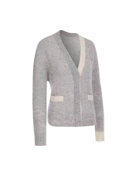 Knitwear manufacturer custom new fall v neck knit long sleeved coat knitted women sweater cardigans