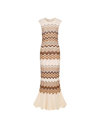 Knitwear manufacturers custom round neck sleeveless fish tail elegant casual women maxi dress summer 2023 knit women's dresses