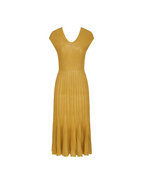 Knitwear manufacturers custom summer v neck sleeveless elegant casual gold dresses women party sweater knit women's dresses