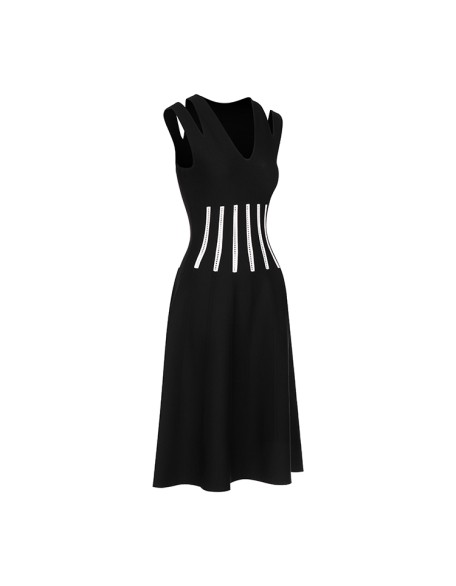 Knitwear manufacturers custom summer black v neck sleeveless sexy fashion casual plus size sweater dress knitted women's dresses