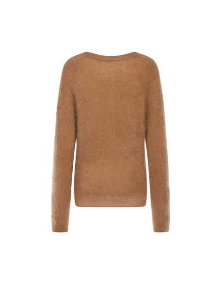 Knitwear manufacturers custom brown v neck warm cashmere casual knitted winter women's pullover sweater tops knit sweater women
