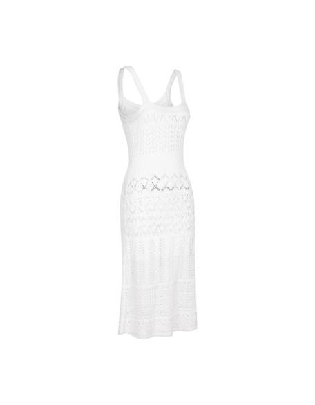 Knitwear manufacturers custom summer sleeveless hollow out lady elegant casual long sweater bodycon dresses knit dresses women