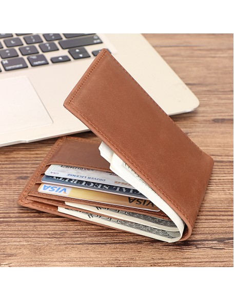 Hot selling Laser Engraving RFID blocking minimalist slim wallet crazy horse Bifold genuine leather wallet men
