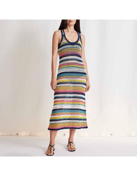 Knitwear manufacturers custom summer sleeveless hollow out sexy elegant casual oversized dresses for women sweater knit dresses