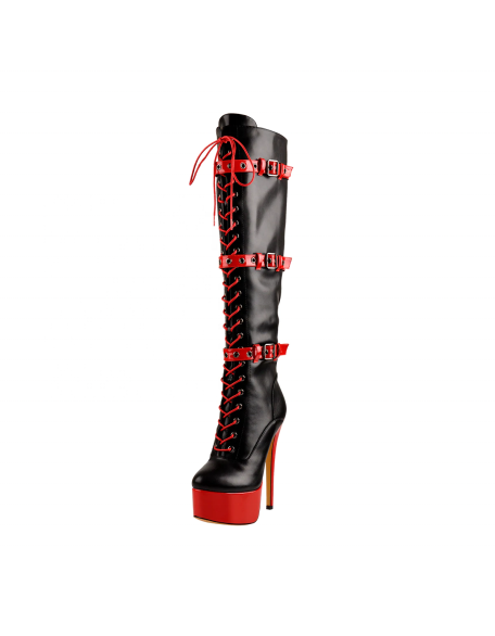 PU material round toe thigh high martin womens heeled boots shoes wholesaler in factory