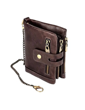 Cappuccino 100% Genuine Leather Male Purses With Zip Coin Pocket customize logo Men Wallet And Card Holder Wallets Leather Men