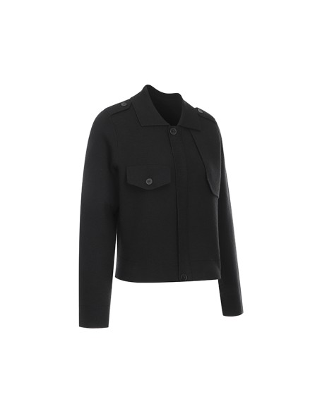 Knitwear manufacturers custom autumn black lapel long sleeve korean fashion high end simple elegant soft knitted fleece cardigan