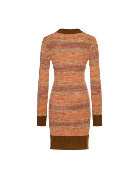 Knitwear manufacturers custom polo neck long sleeve rib wool blend elegant casual winter knitted plus size women sweater dress
