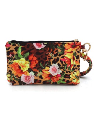 Factory Supply For Handmade Only Leopard Cheetah Large Handcuff Capacity PU Leather Wallet Wristlet Clutch For Women Zipper