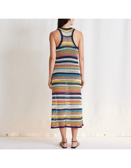 Knitwear manufacturers custom summer sleeveless hollow out sexy elegant casual oversized dresses for women sweater knit dresses