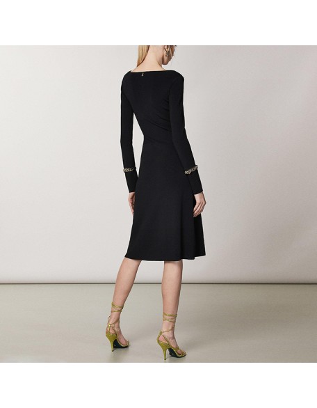 Knitwear manufacturers custom black v neck elegant casual sweater dress women clothing fall 2023 knit women's dresses