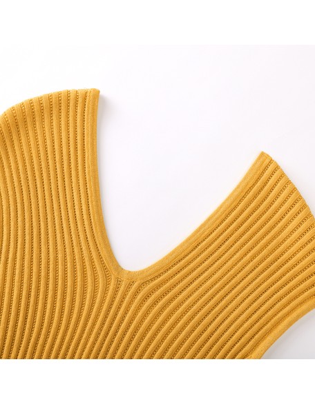 Knitwear manufacturers custom summer v neck sleeveless elegant casual gold dresses women party sweater knit women's dresses