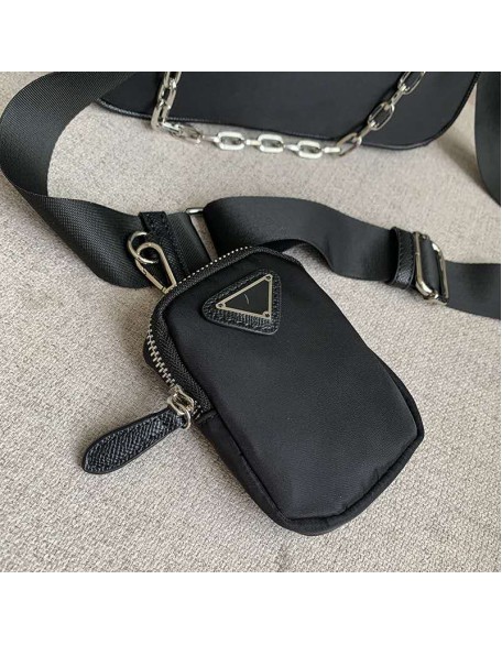 Wholesale Small Half Moon Chain Shoulder Mini Pocket Bag Attached A Mini Purse Women Handbag Set Genuine Leather